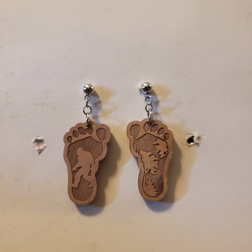 Wooden Footprint Earrings